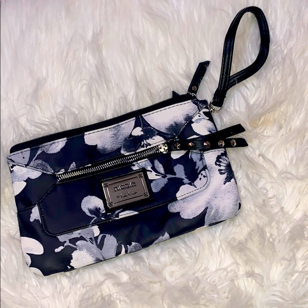 Nicole Miller Floral Flowers Black & White Purse